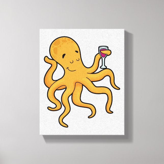 Octopus with Glass of Juice Canvas Print (Front)