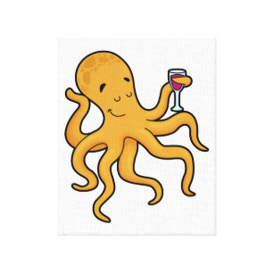 Octopus with Glass of Juice Canvas Print