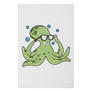 Octopus with Glasses Faux Canvas Print