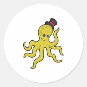 Octopus with Hat Classic Round Sticker