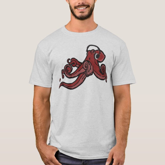 Octopus With Headphones Fun DJ Graphic T Shirt (Front)