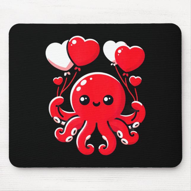 Octopus With Heart Balloons Adorable Valentines Da Mouse Pad (Front)