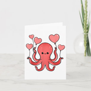 Octopus With Heart Balloons Valentines Day Octopus Card