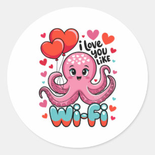 Octopus With Heart Bylloons I Love You Like Wi-fi  Classic Round Sticker