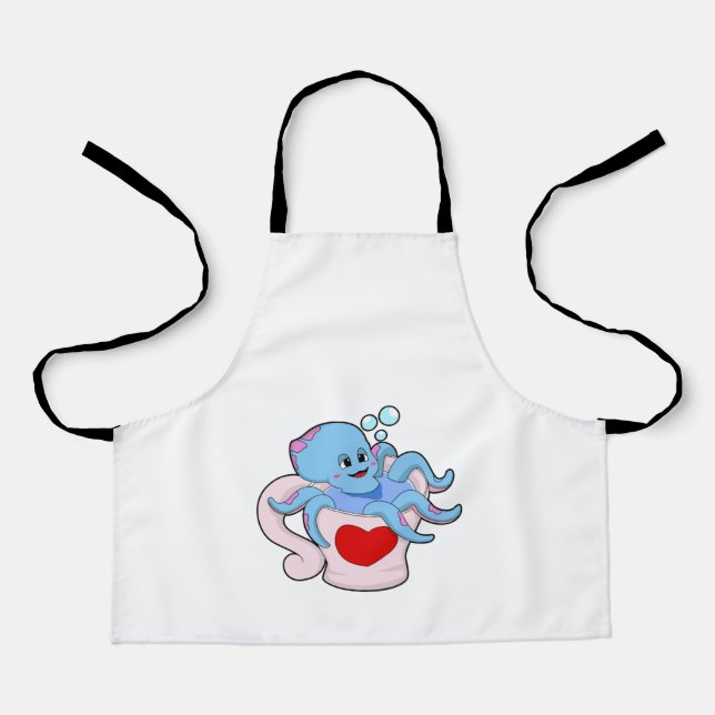 Octopus with Heart Cup.PNG Apron (Front)