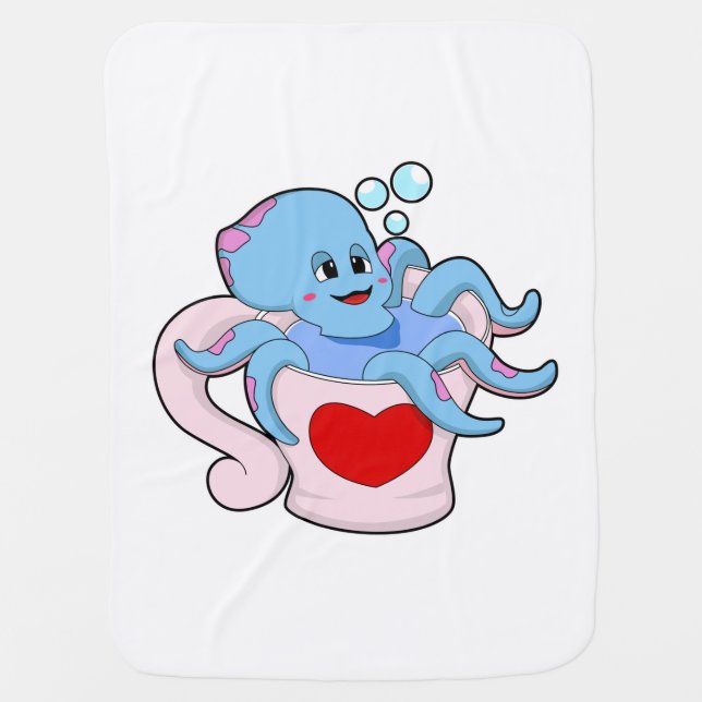 Octopus with Heart Cup.PNG Baby Blanket (Front)