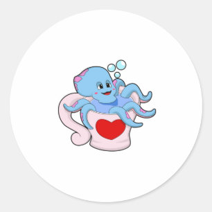 Octopus with Heart Cup.PNG Classic Round Sticker
