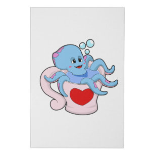 Octopus with Heart Cup.PNG Faux Canvas Print