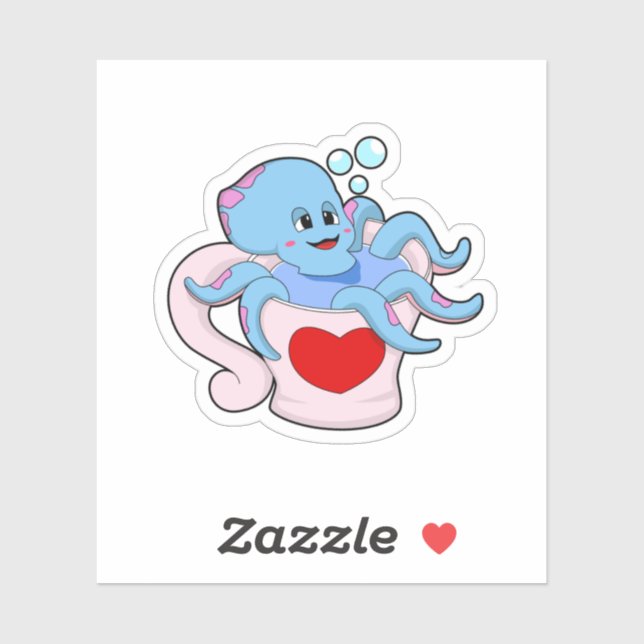 Octopus with Heart Cup.PNG Sticker (Sheet)
