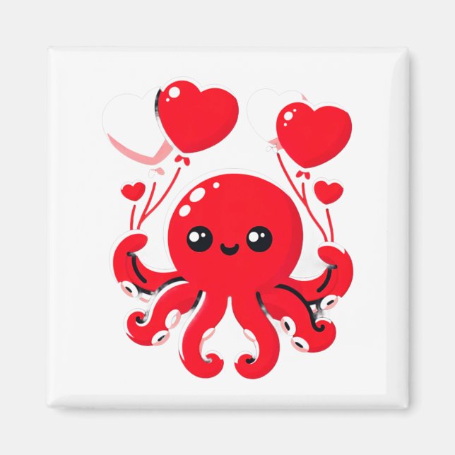 Octopus With Heart Lloons Adorable Valentines Day  Magnet (Front)