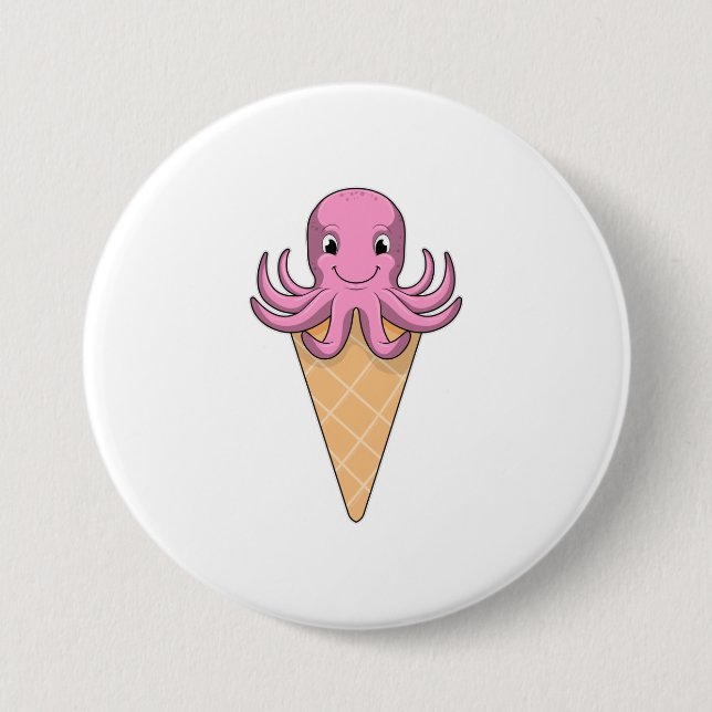 Octopus with Ice cream cone Button (Front)