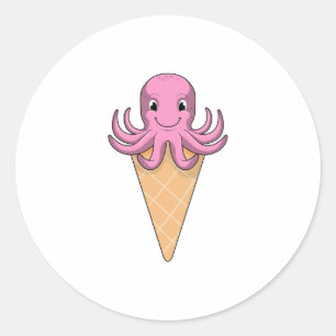 Octopus with Ice cream cone Classic Round Sticker