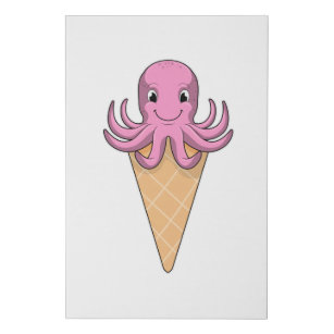 Octopus with Ice cream cone Faux Canvas Print