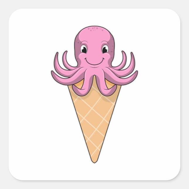 Octopus with Ice cream cone Square Sticker (Front)