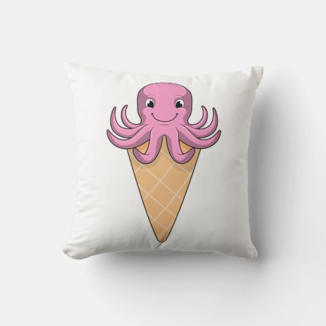 Octopus with Ice cream cone Throw Pillow (Front)