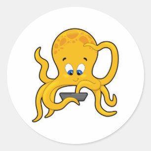 Octopus with Laptop Classic Round Sticker