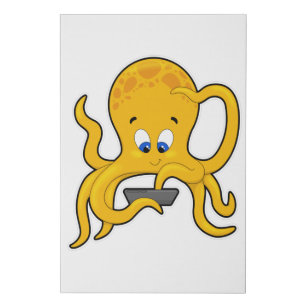 Octopus with Laptop Faux Canvas Print