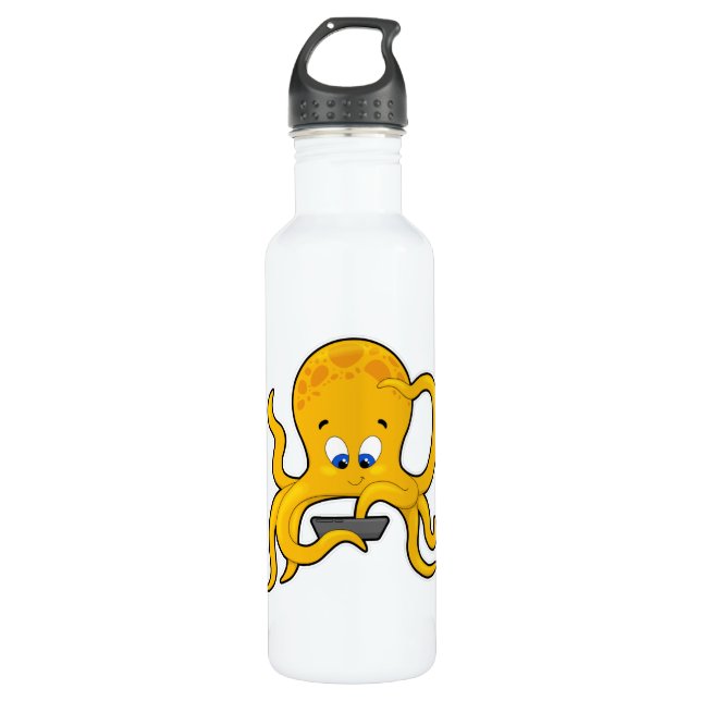 Octopus with Laptop Stainless Steel Water Bottle (Front)