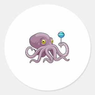 Octopus with Lollipop Classic Round Sticker