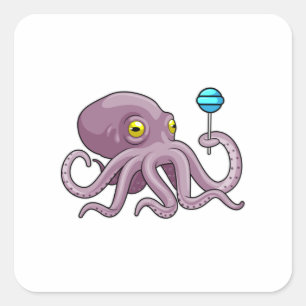 Octopus with Lollipop Square Sticker