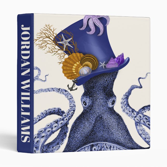 Octopus with Nautical Hat 3 Ring Binder (Front/Spine)