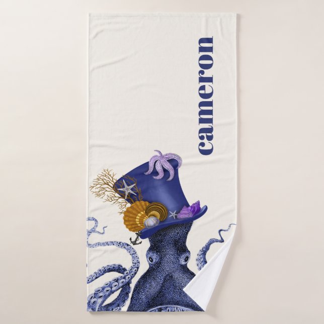 Octopus with Nautical Hat Bath Towel (Bath Towel)