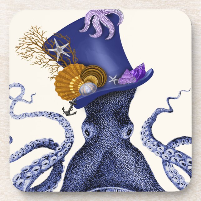 Octopus with Nautical Hat Beverage Coaster (Front)