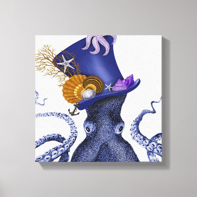 Octopus with Nautical Hat Canvas Print (Front)