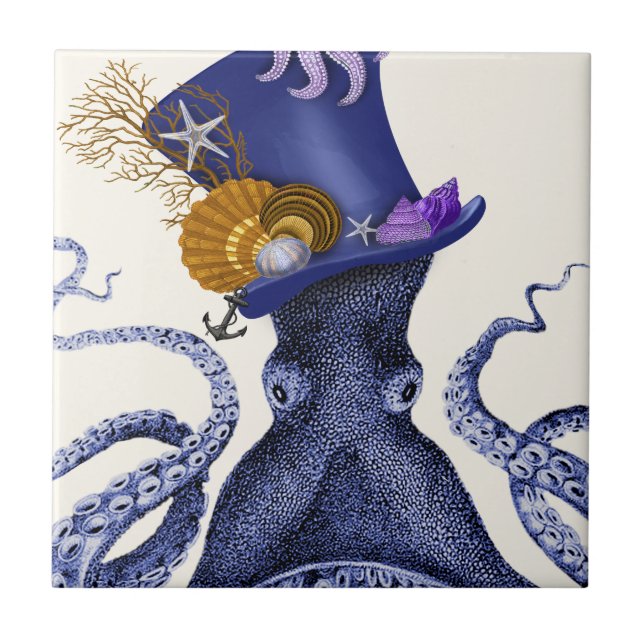 Octopus with Nautical Hat Ceramic Tile (Front)