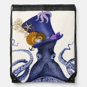Octopus with Nautical Hat Drawstring Bag