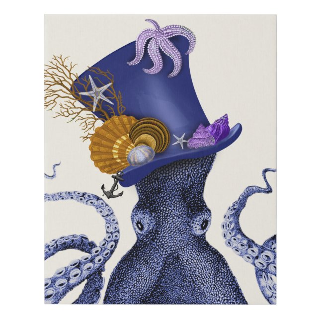 Octopus with Nautical Hat Faux Canvas Print (Front)