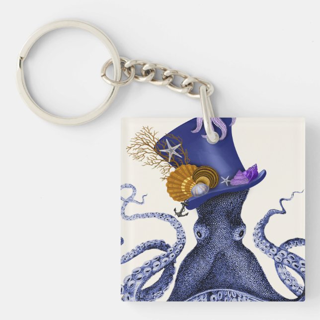 Octopus with Nautical Hat Keychain (Front)