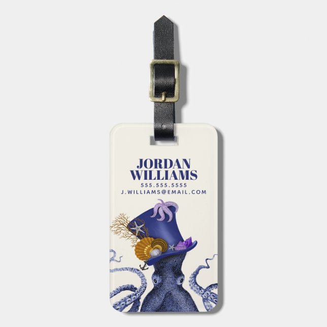 Octopus with Nautical Hat Luggage Tag (Front Vertical)