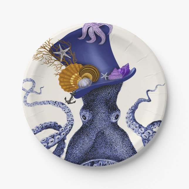 Octopus with Nautical Hat Paper Plates (Front)