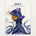 Octopus with Nautical Hat Planner<br><div class="desc">Octopus Nautical Hat by Fab Funky. Features a fancy octopus with a fun,  nautical-themed tophat adorned with sealife.|191004D</div>