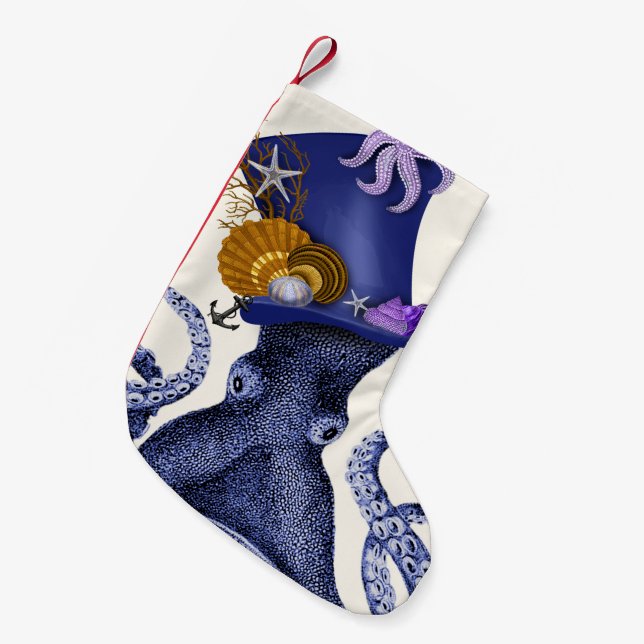 Octopus with Nautical Hat Small Christmas Stocking (Front (Hanging))