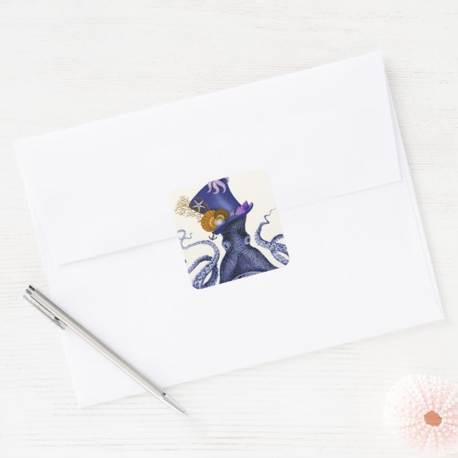 Octopus with Nautical Hat Square Sticker (Envelope)