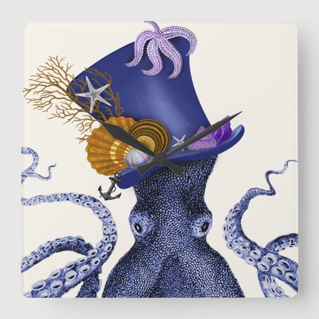 Octopus with Nautical Hat Square Wall Clock (Front)