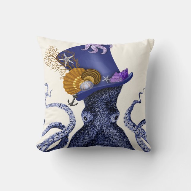 Octopus with Nautical Hat Throw Pillow (Front)