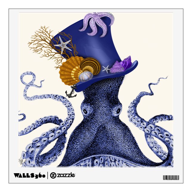 Octopus with Nautical Hat Wall Decal (Front)