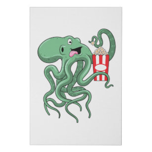 Octopus with Popcorn Faux Canvas Print