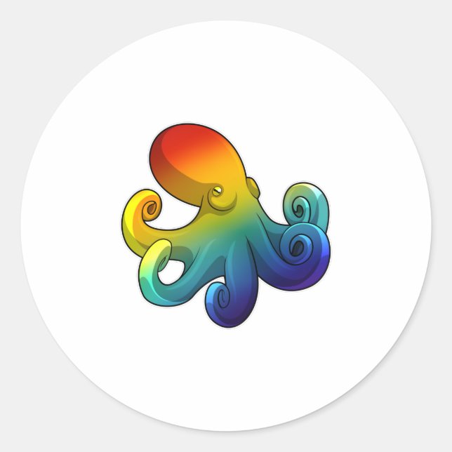 Octopus with Rainbow Classic Round Sticker (Front)
