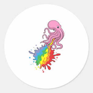 Octopus with Rainbow Classic Round Sticker