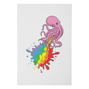Octopus with Rainbow Faux Canvas Print