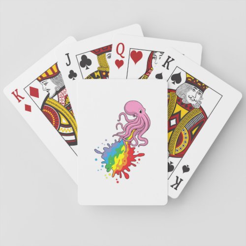 Octopus with Rainbow Playing Cards
