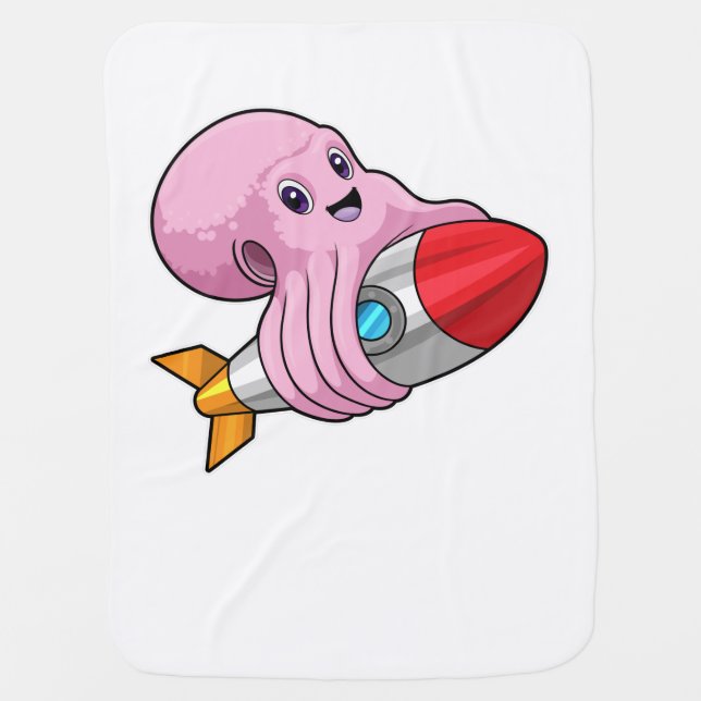 Octopus with Rocket Baby Blanket (Front)