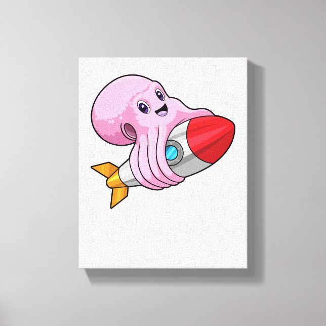 Octopus with Rocket Canvas Print (Front)