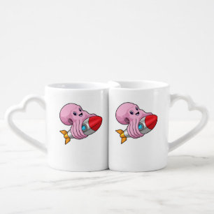 Octopus with Rocket Coffee Mug Set