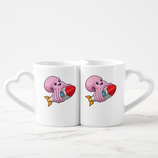 Octopus with Rocket Coffee Mug Set (Front Nesting)