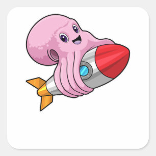 Octopus with Rocket Square Sticker